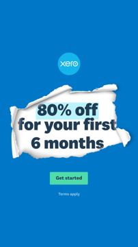 Xero ad — 80% off for your first 6 months