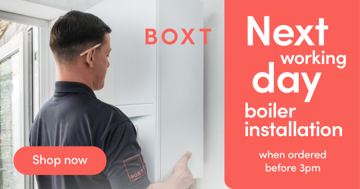 BOXT ad — Next working day boiler installation when ordered before 3pm