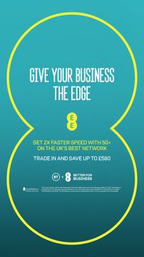EE ad — Get 2x faster speed with 5G+ and save up to £580