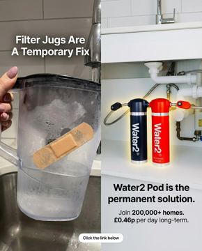 Victorian Plumbing ad — Filter jugs are temporary; Water2 Pod is the permanent solution