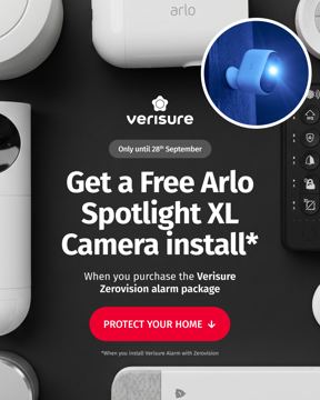 Verisure ad — Get a free Arlo camera when you buy Verisure alarm