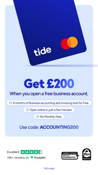 Tide ad — Get £200 when you open a free business account