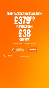 easyJet ad — Spain package holidays from £379pp, flights from £38