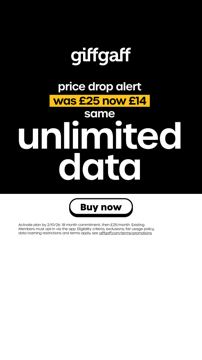 giffgaff ad — Price drop: unlimited data now £14 instead of £25
