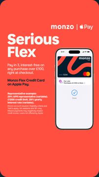 Monzo ad — Pay in 3 interest-free on purchases over £100