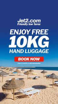 Jet2 ad — Enjoy free 10kg hand luggage when you book