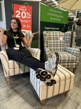 Dunelm ad — 20% off Charnwood armchairs and footstools at Dunelm