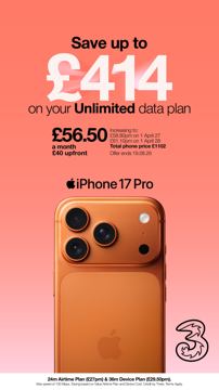 Three ad — Save up to £414 on your Unlimited data plan