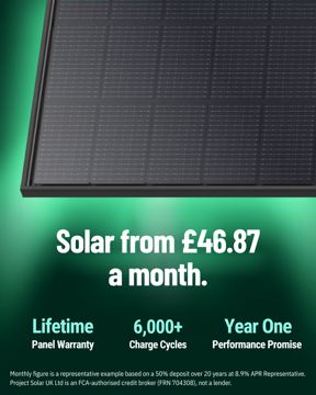 Project Solar ad — Solar from £46.87 a month with lifetime warranty