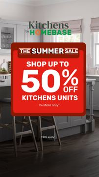 Homebase ad — Shop up to 50% off kitchen units this summer