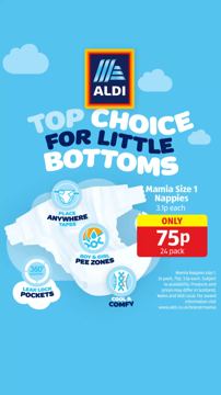 Aldi ad — Top choice for little bottoms, only 75p