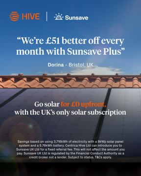 Hive ad — Go solar for £0 upfront with UK's only solar subscription