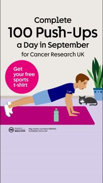 Cancer Research UK ad — Complete 100 push-ups daily in September for Cancer Research UK