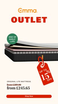 Emma Sleep ad — Outlet deals up to 15% off end-of-shelf-life mattresses