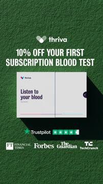 Thriva ad — 10% off your first subscription blood test